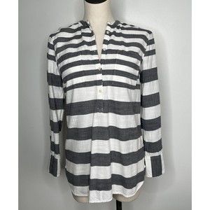 Merona Striped Tunic Top 100% Cotton Dark Gray & White Medium